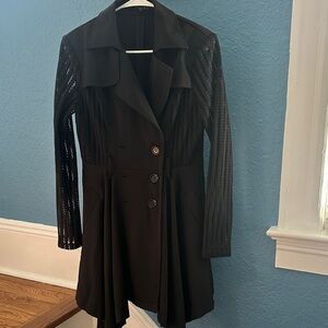 Alt B  VINTAGE black, double-breasted flared trench jacket